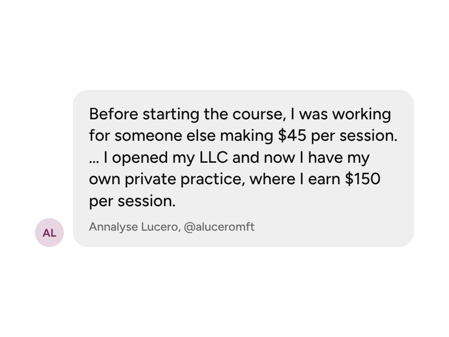 Annalyse Lucero: from $45 a session to $150 a session in my own practice